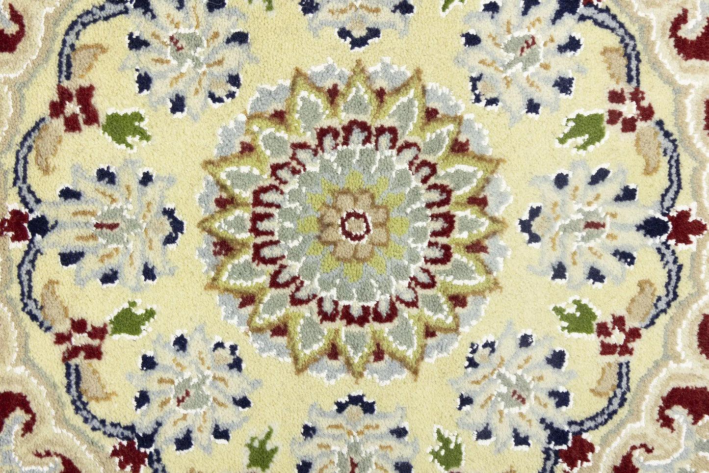 7X7 ft Round Indo-Nain Oriental Rug Handmade Dark Navy Floral Classic Carpet