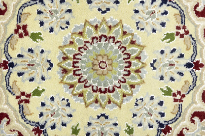 7X7 ft Round Indo-Nain Oriental Rug Handmade Dark Navy Floral Classic Carpet