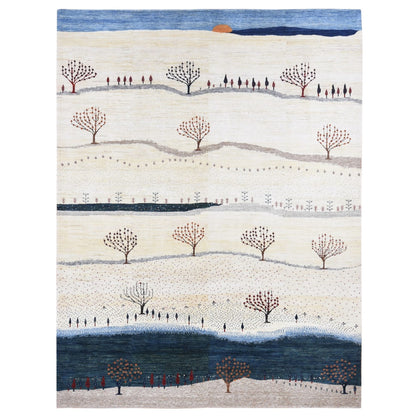 9'X12' Ivory Hand Knotted Modern Design Soft And Plush Wool Oriental Rug