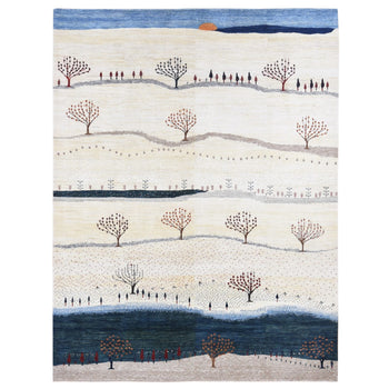 9'X12' Ivory Hand Knotted Modern Design Soft And Plush Wool Oriental Rug