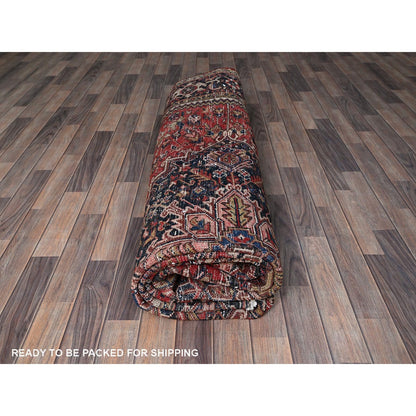 9'5"X11' Red Vintage Zoroastrian Heris Pure Wool Hand Knotted Squarish Rug