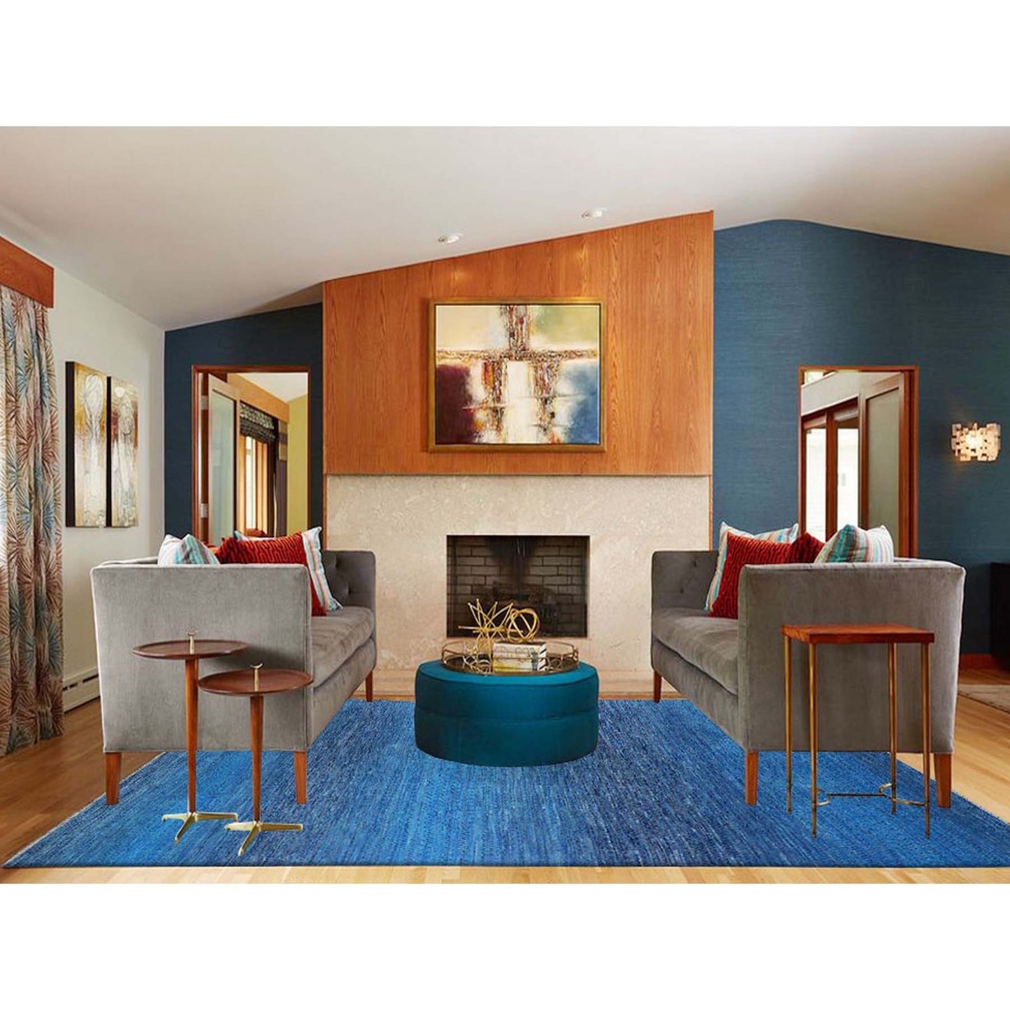 10'X14'3" Blue Modern Chiaroscuro Collection Pure Wool Hand Knotted Rug