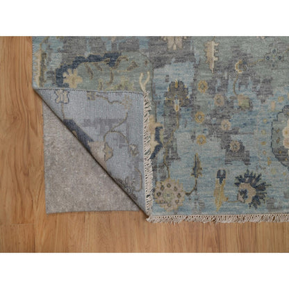 8'7"X12' Silt Green Pure Wool Rug Oushak With Leaf Pattern Hand Knotted