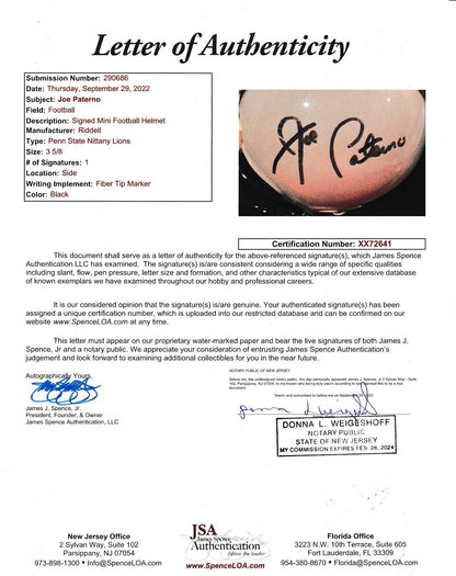 Joe Paterno Autographed Mini Football Helmet Penn