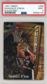 (PSA) Shaquille O'Neal 1997 Topps Finest w/ Coating Card #309