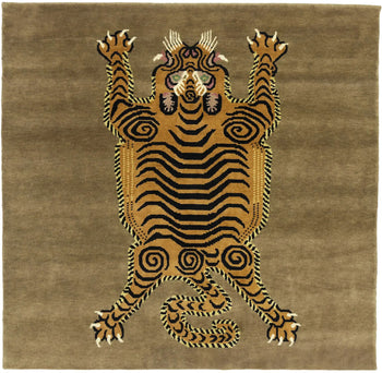 Handmade Nepali Tiger Tribal Pictorial Square Rug