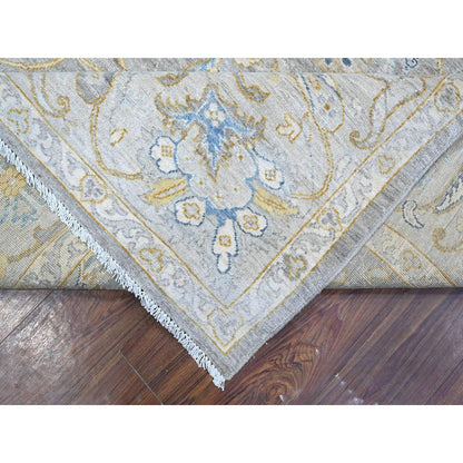 9'X11'7" Gray All Over Afghan Peshawar Design Hand Knotted Soft Wool Rug