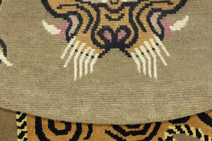 Nepali Round Oriental Rug Tribal Pictorial Style