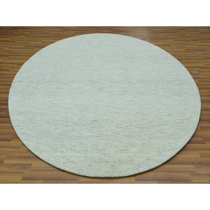 8'X8' Earl Gray Hand Knotted 100% Undyed Wool Grass Design Round Rug
