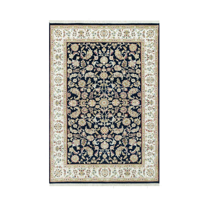 6'1"X9' Big Stone Blue Nain Flower Design Hand Knotted Wool Oriental Rug
