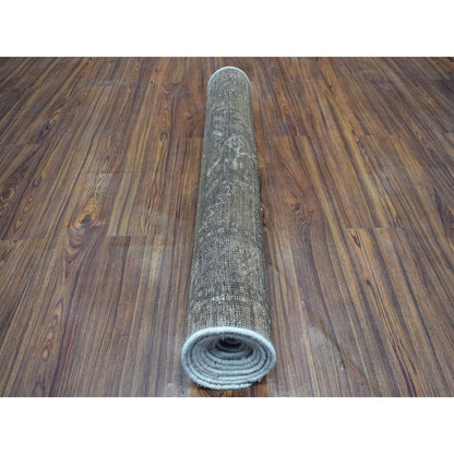 3'3"X9'8" Vintage Worn Down Wide Runner Hand Knotted Tribal Bohemian Rug