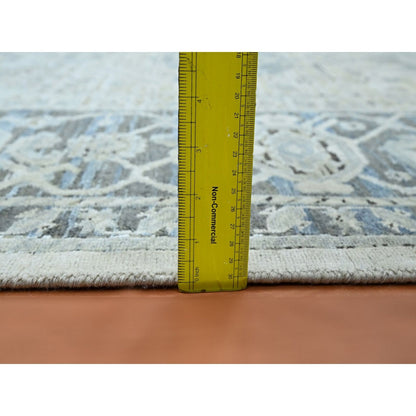 8'X9'10" Misty Gray Hand Knotted Oushak Design Silk And Oxidized Wool Rug
