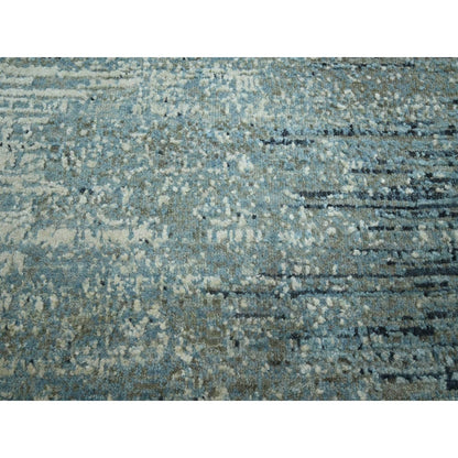8'X10'1" Blue Horizontal Ombre Design Wool And Pure Silk Hand Knotted Rug