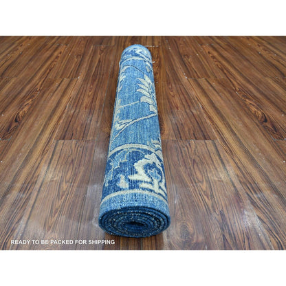 2'10"X8'3" Blue Hand Knotted Pure Wool Mahal Design Runner Oriental Rug
