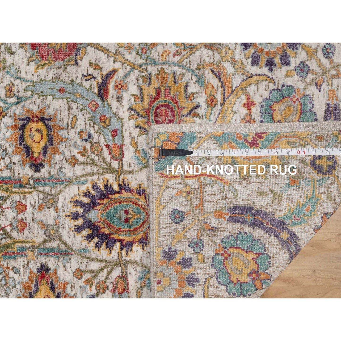 2'5"X6' Ivory Runner Rug Silk With Textured Wool Leaf Design Hand Knotted