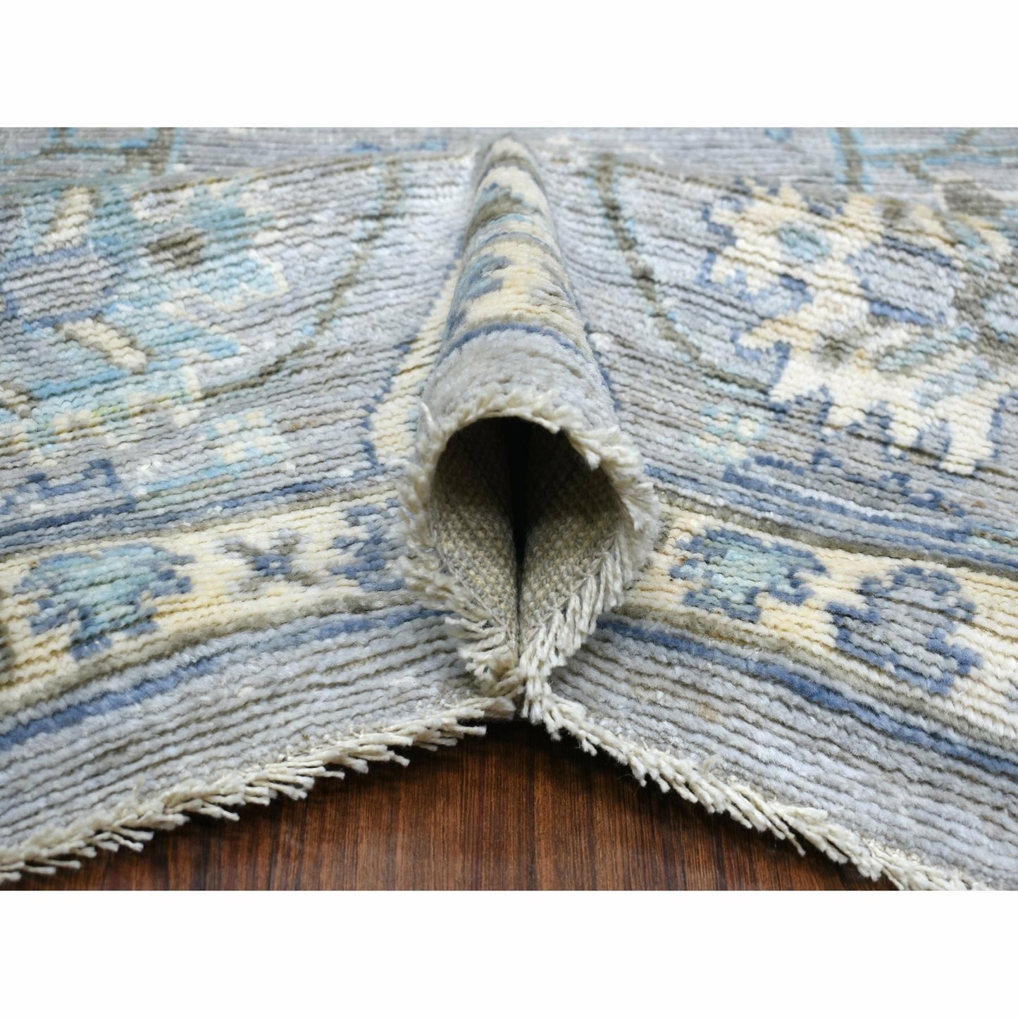 8'1"X10'4" Gray Angora Oushak All Over Motifs Wool Hand Knotted Rug