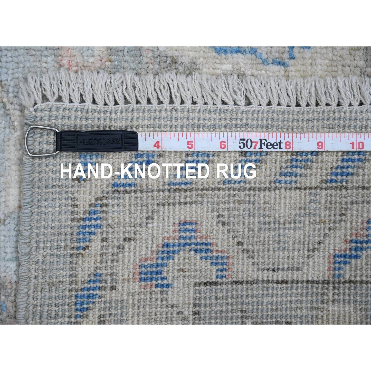 2'9"X9'7" Gray Hand Knotted Angora Oushak Vines Design Wool Runner Rug