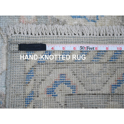 2'9"X9'7" Gray Hand Knotted Angora Oushak Vines Design Wool Runner Rug