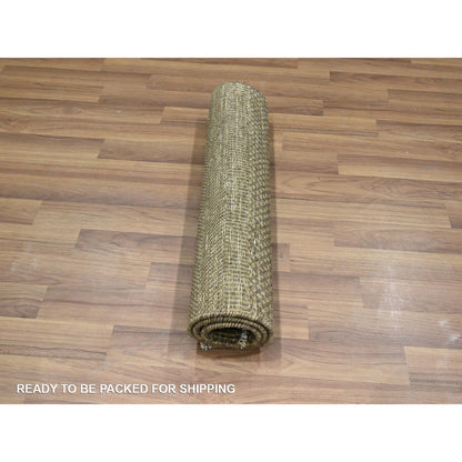 2'X3' Brown Hand Knotted Wool With Silk Modern Grass Design Mat Rug