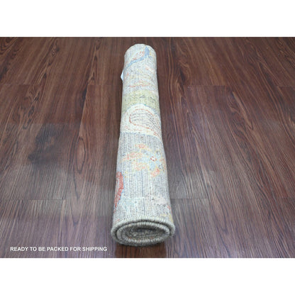 2'1"X3'1" Gray 100% Wool Birds Of Paradise Design Hand Knotted Mat Rug