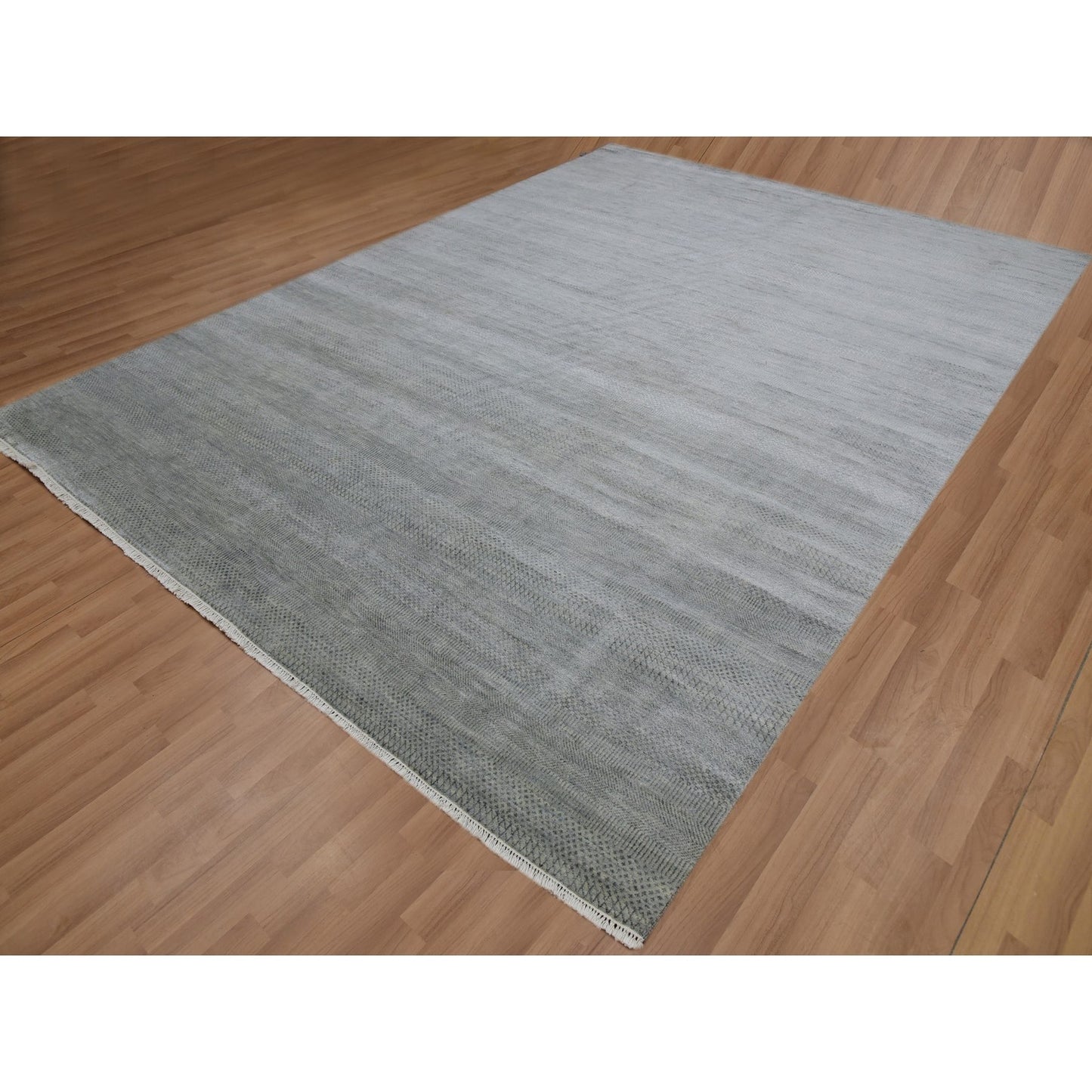 9'X12'2" Metal Gray Hand Knotted Pure Wool Grass Design Oriental Rug