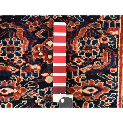 3'4"X16'3" Navy Blue Antique Zoroastrian Rug Pure Wool Hand Knotted Runner