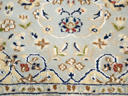 Hand-Knotted Light Blue Indo-Nain Runner Rug 3X10
