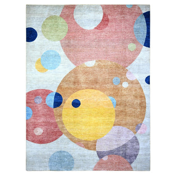 9'X12' Colorful The Circles Design Wool Hand Knotted Oriental Rug