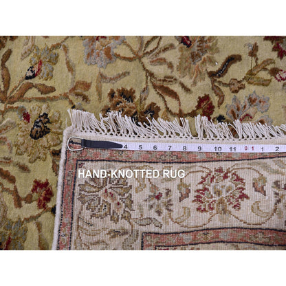 3'X12'1" Green Hand Knotted Rajasthan Design Silk And Wool Runner Rug