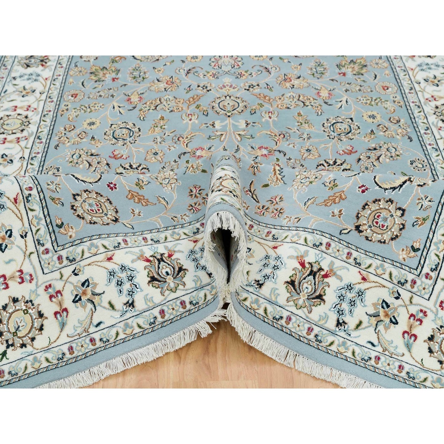 6'X9'2" Light Blue Nain Design 250 Kpsi Wool Hand Knotted Oriental Rug
