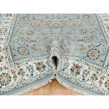 6'X9'2" Light Blue Nain Design 250 Kpsi Wool Hand Knotted Oriental Rug