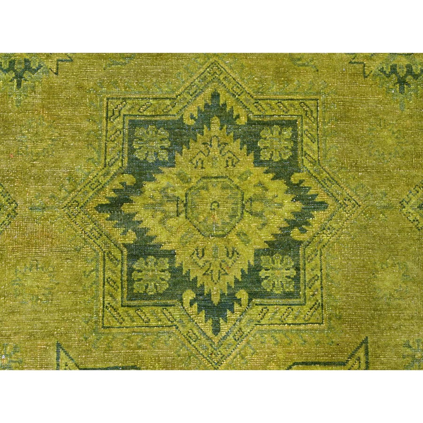 8'X9'6" Green Overdyed Kazak Medallions Design Hand Knotted 100% Wool Rug