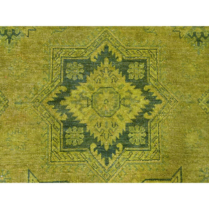8'X9'6" Green Overdyed Kazak Medallions Design Hand Knotted 100% Wool Rug