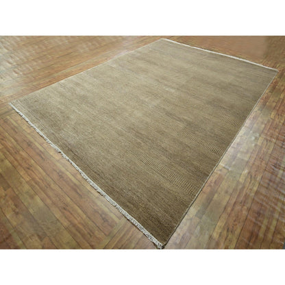 8'10"X12' Brown Modern Grass Design Hand Knotted Wool & Silk Oriental Rug