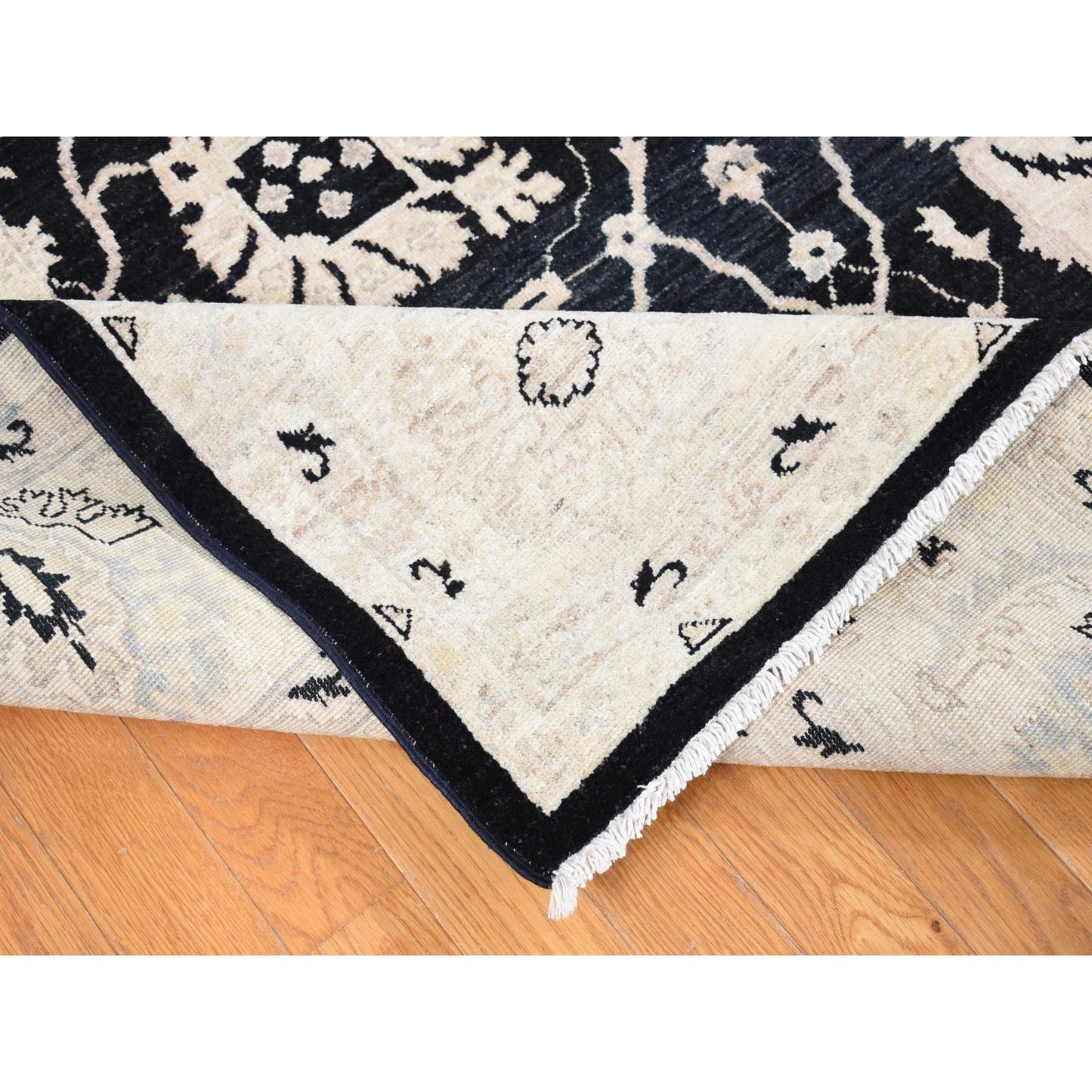 8'10"X12' Black Pure Wool Hand Knotted Afghan Peshawar Rug