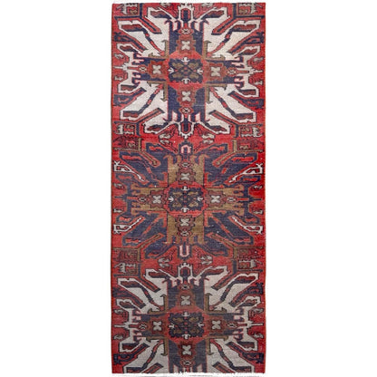 2'1"X5'4" Red Vintage Zoroastrian Heris Hand Knotted Pure Wool Runner Rug