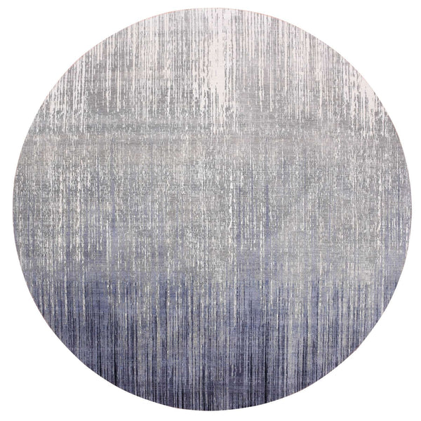 12'1"x12'2" Gray and Black Hand Knotted Modern Ombre Pure Wool Round Rug