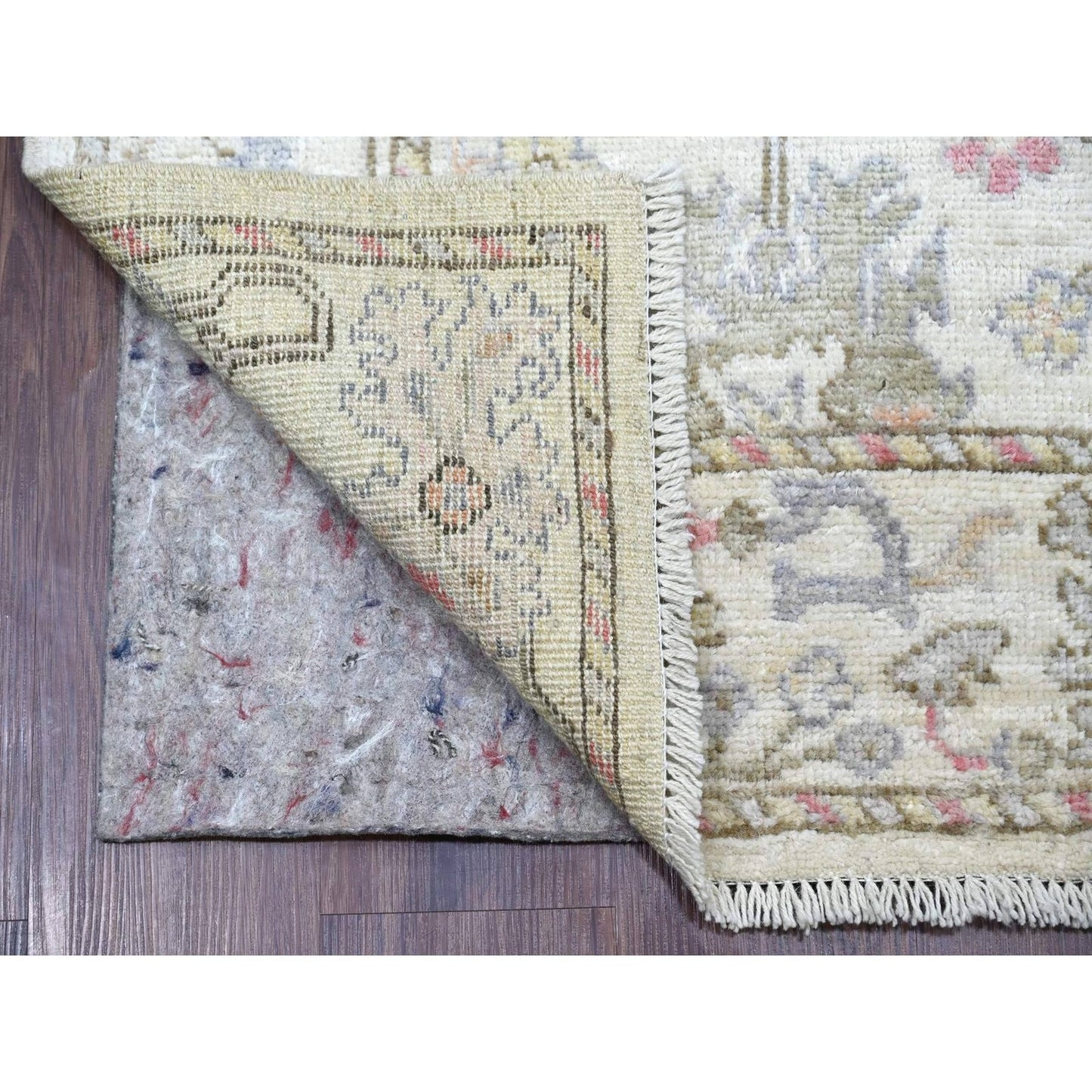 2'8"x15'7" Ivory Angora Oushak Leaf Design Hand Knotted Wool Runner Rug