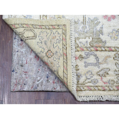 2'8"x15'7" Ivory Angora Oushak Leaf Design Hand Knotted Wool Runner Rug