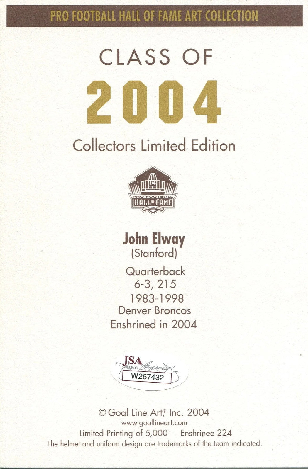 John Elway 1St Day Cover Envelope (Jsa)