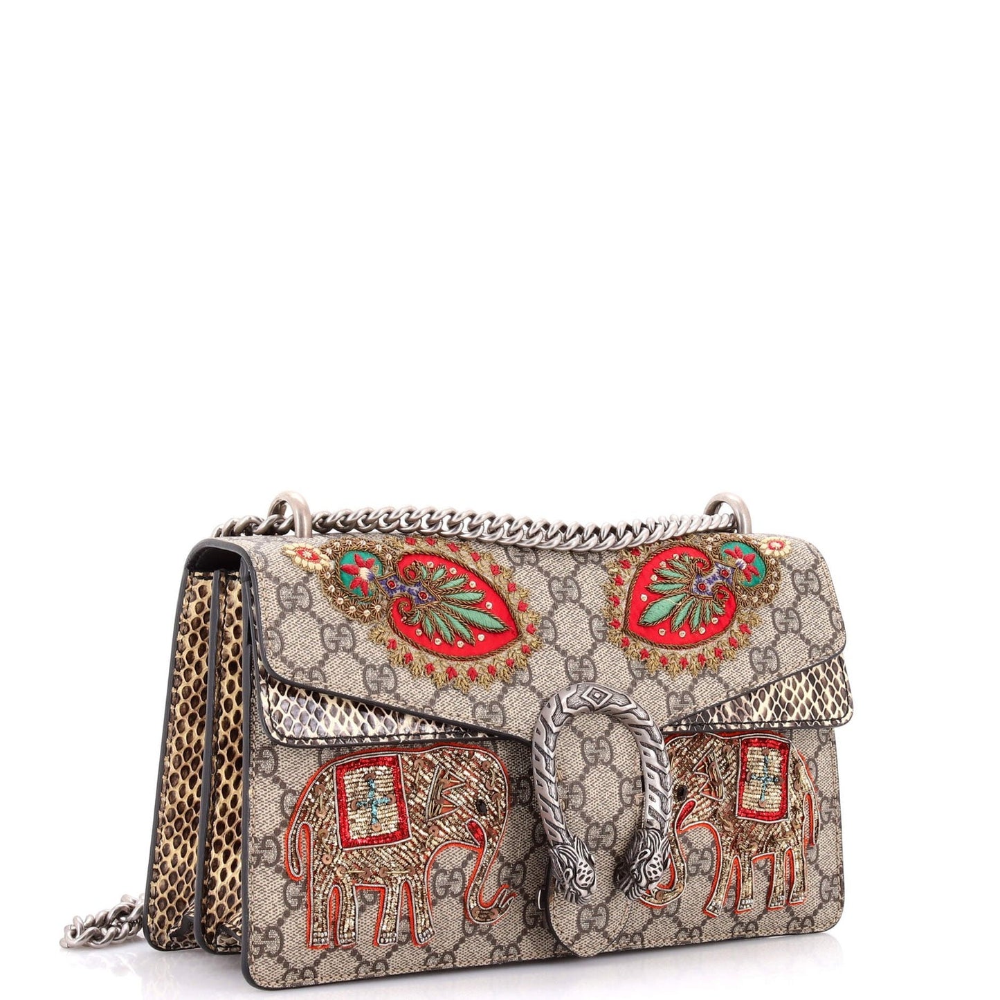 Gucci Dionysus Bag Embroidered Gg Coated Canvas With Python Small
