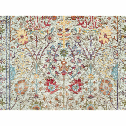 4'1"X12' Beige Hand Knotted Vase Design Silk And Wool Wide Runner Rug