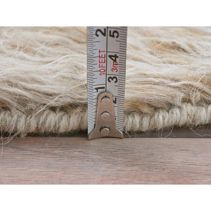 2'10"X5'5" Beige Shaggy Moroccan Undyed Natural Wool Hand Knotted Rug