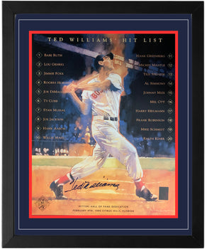 Ted Williams Signed Teds Top Twenty Hit List Framed 16X20 Photo (Green Diamond)