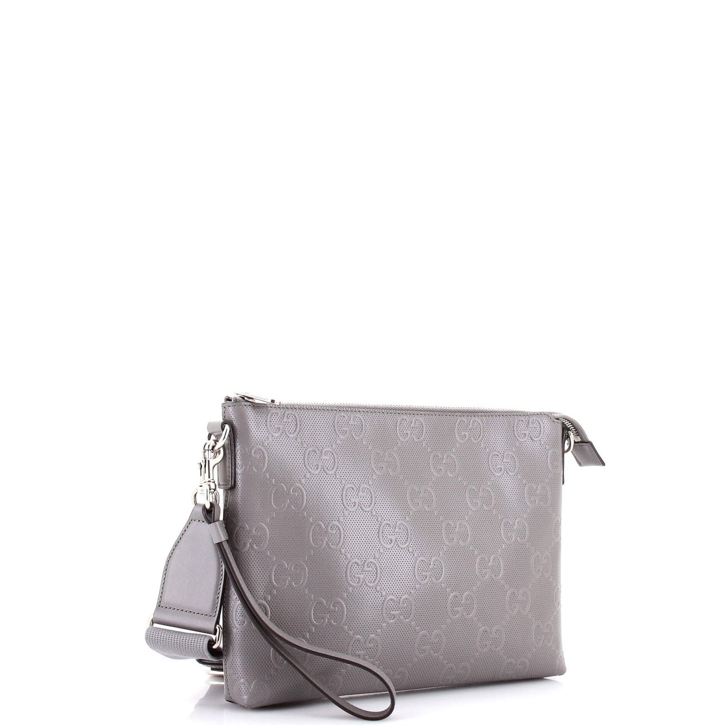 Gucci Convertible Messenger Bag Gg Embossed Perforated Leather Medium