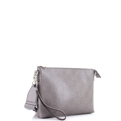 Gucci Convertible Messenger Bag Gg Embossed Perforated Leather Medium