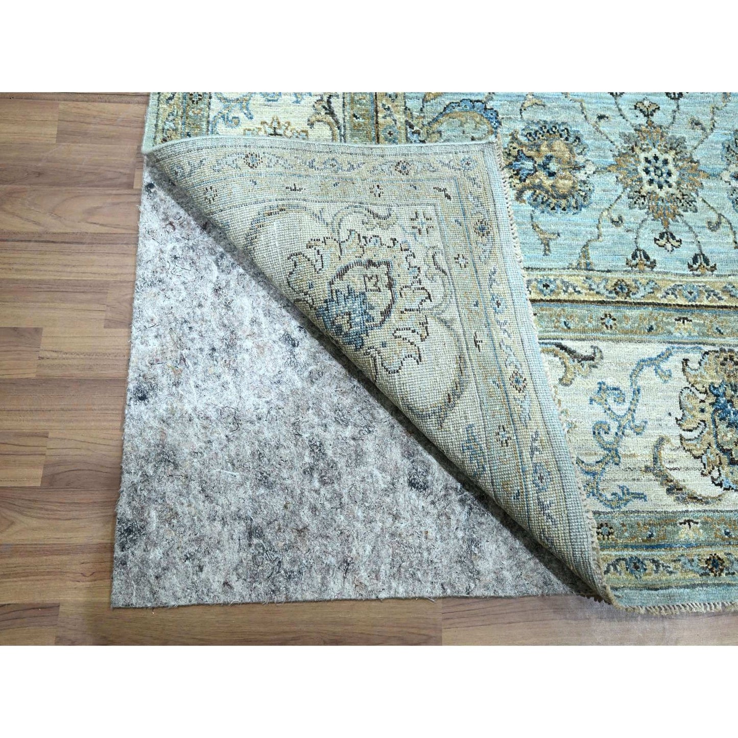 8'1"X8'1" Blue Agra Shah Abbas Flower Design Wool Hand Knotted Square Rug