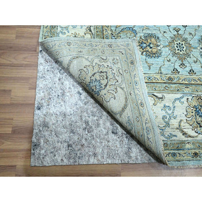 8'1"X8'1" Blue Agra Shah Abbas Flower Design Wool Hand Knotted Square Rug