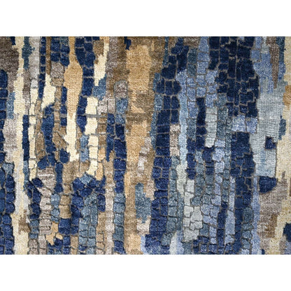 2'6"X17'9" Blue Mosaic Design Wool And Silk Hand Knotted Xl Runner Rug