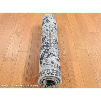 2'2"X3' Gray Silken Roman Mosaic Design Hand Knotted Sample Mat Rug